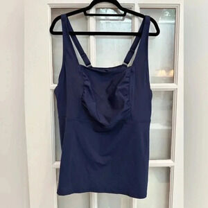 Lands’ End Navy Blue Tankini Swim Top Underwire Square Neck Plus Size 22W Long